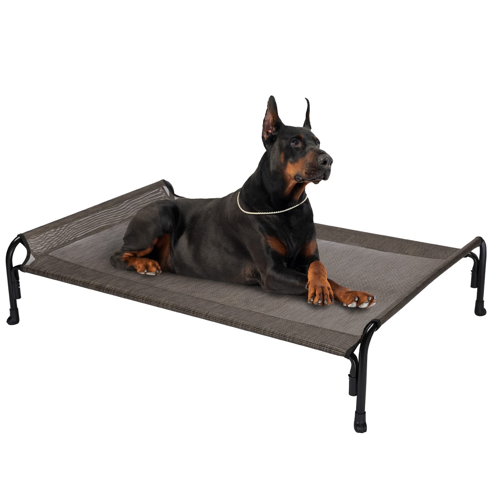 Cama elevada Veehoo XL al exterior para perros grandes, soporte firme y cómodo.