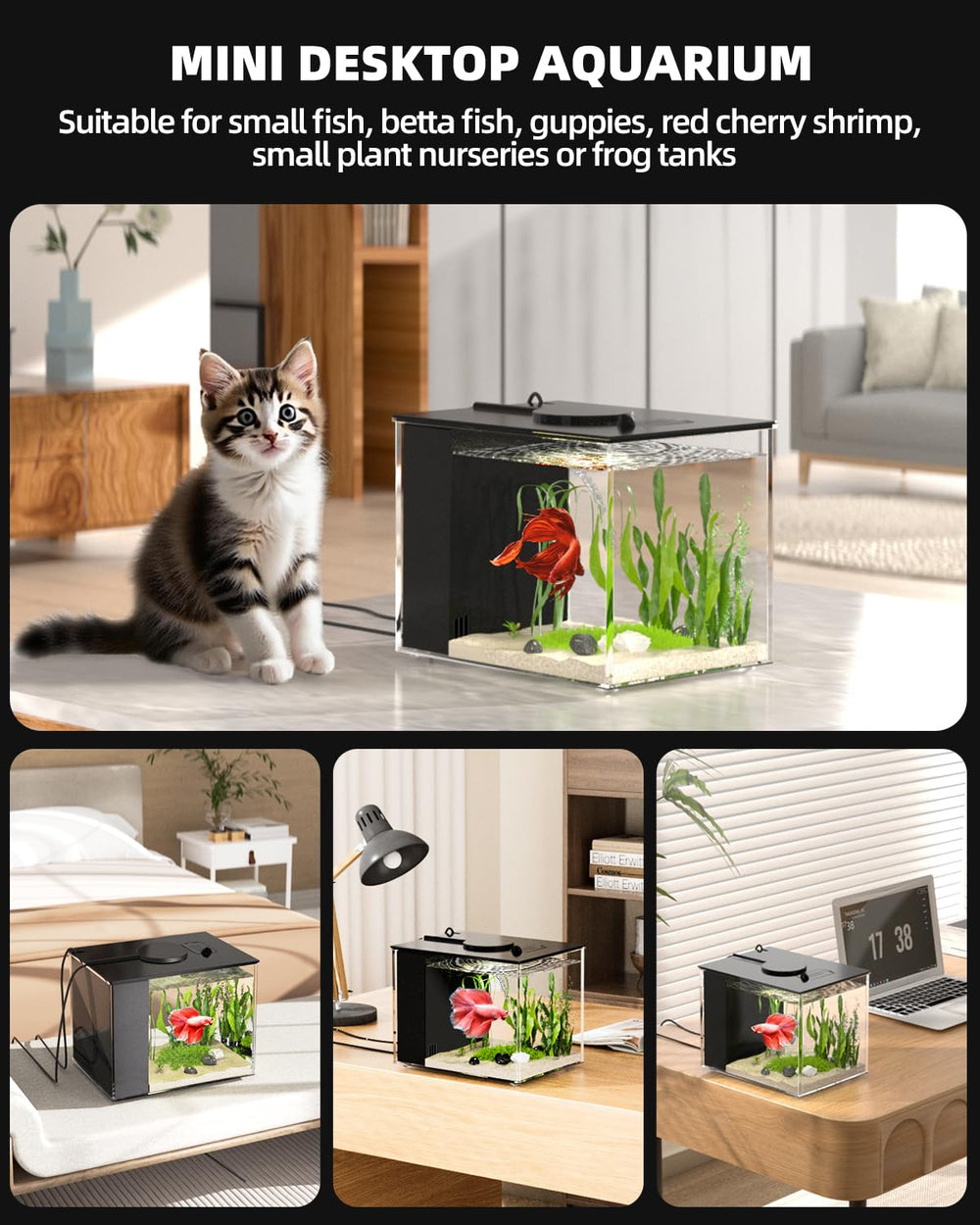 Dimensiones compactas para escritorio, ideal para betta o plantas