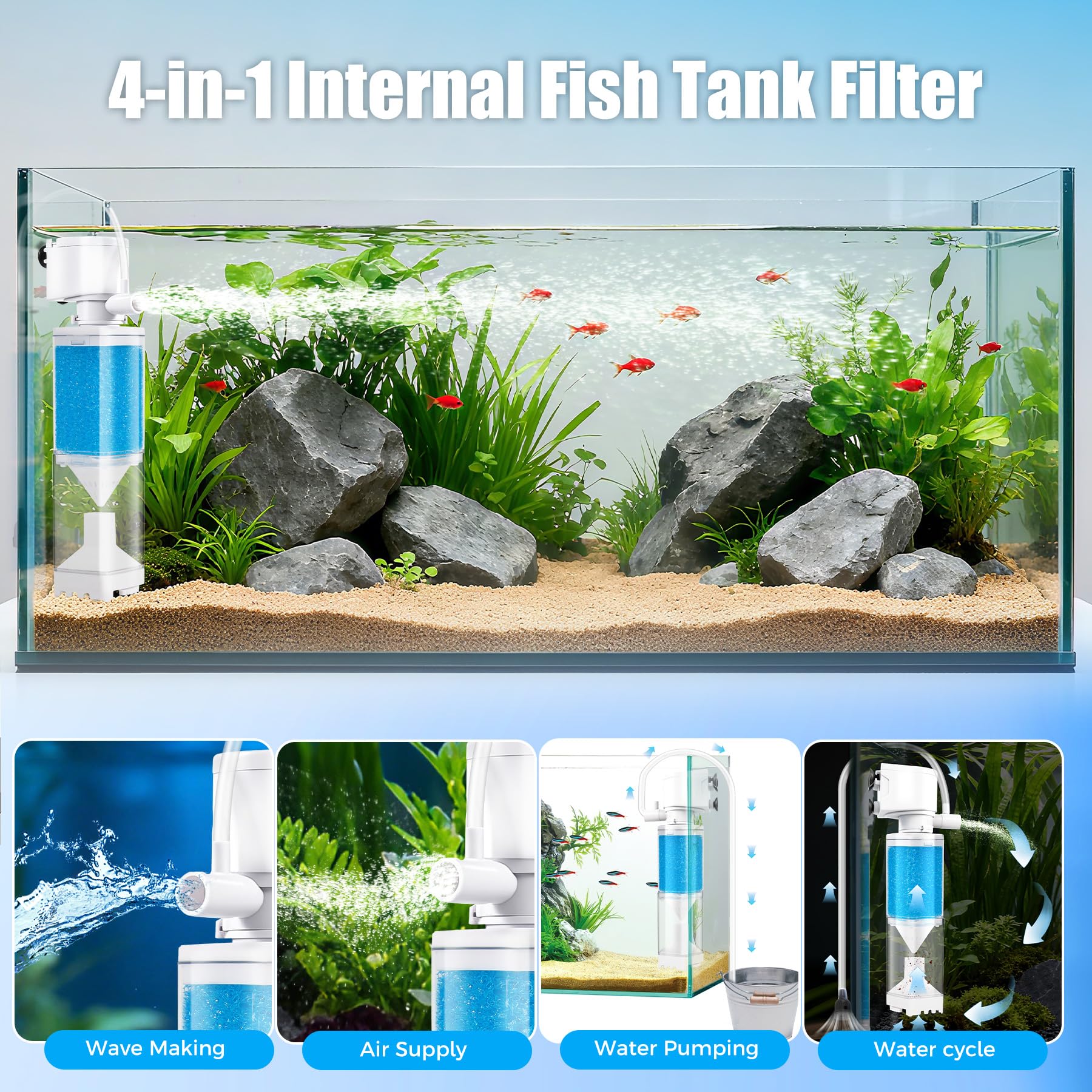 Vehipa filtro acuario con ventana transparente para ver residuos.