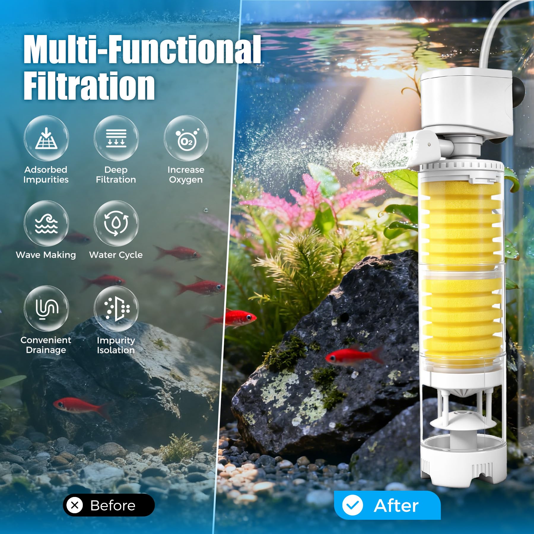 Vehipa filtro pecera oxigenacion ajustable para peces activos