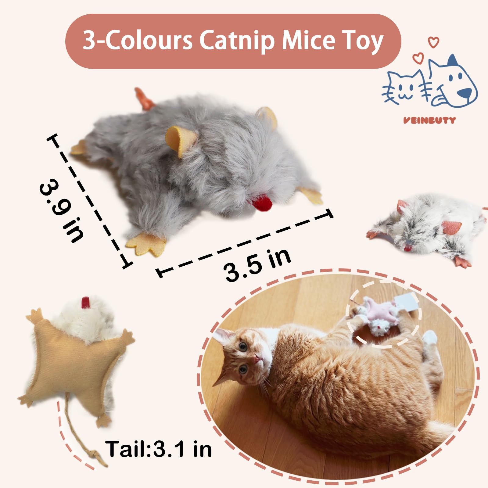 Veinbuty ratón catnip, textura suave y estimulante sensorial