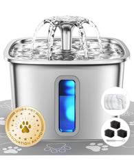 Bebedero de acero inoxidable Veken completo para mascotas con agua fresca y segura.