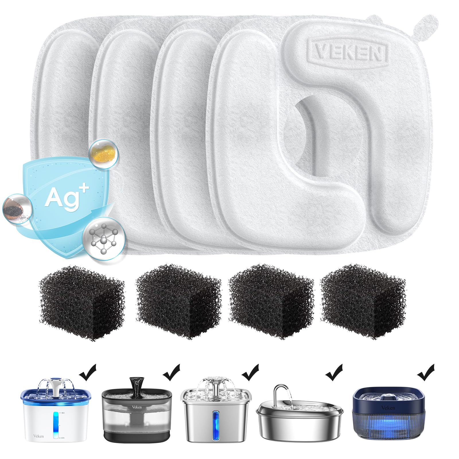 Filtros Veken para fuente de mascotas 50oz, agua más limpia y fresca para tu gato o perro.