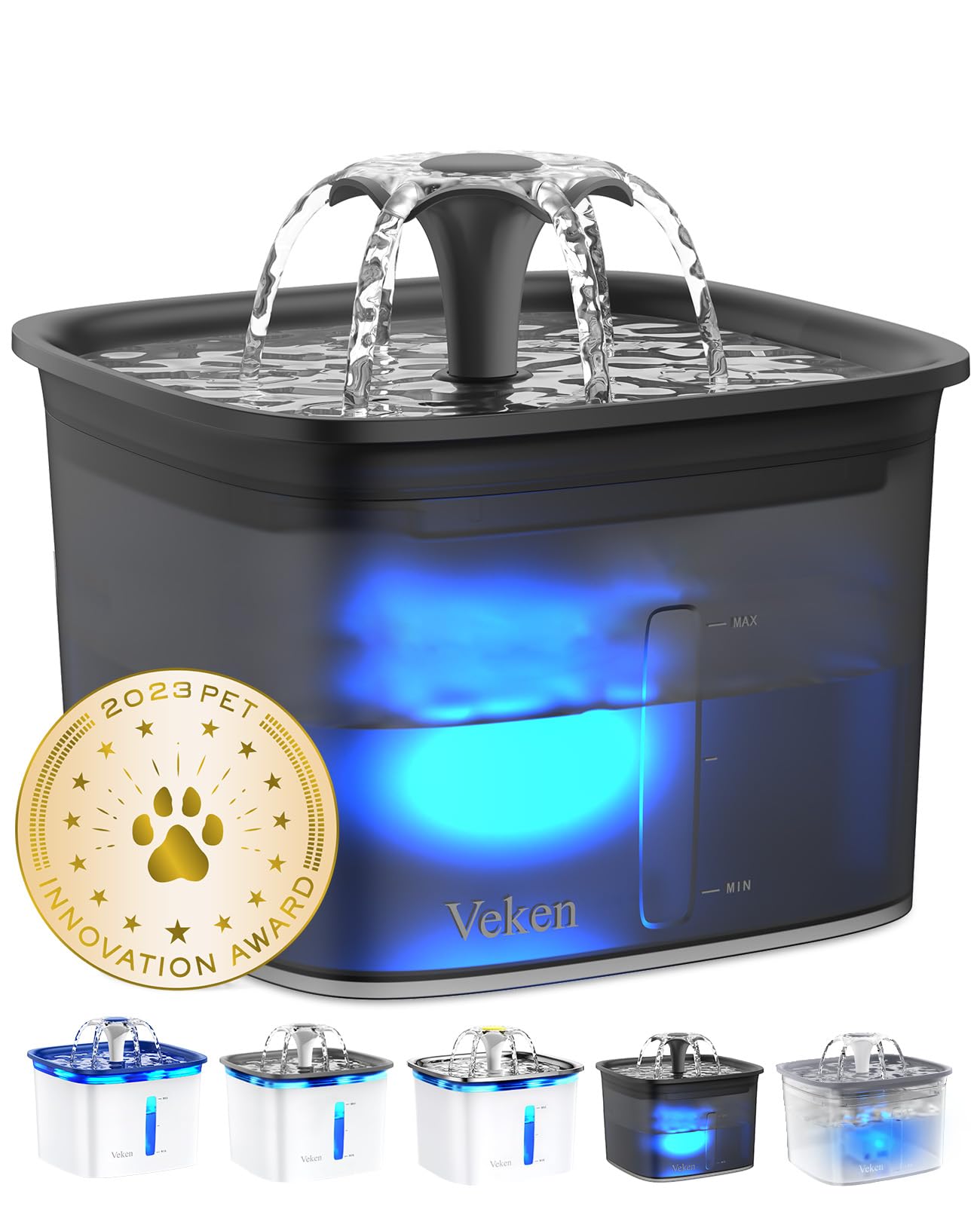 Fuente Veken 95oz con cascada en flor, atractiva para mascotas y fomenta la hidratación.