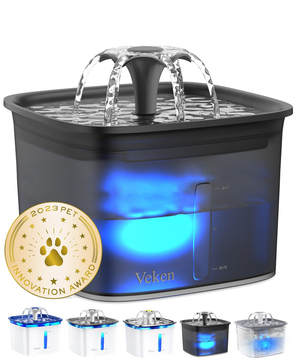 Fuente Veken 95oz con cascada en flor, atractiva para mascotas y fomenta la hidratación.