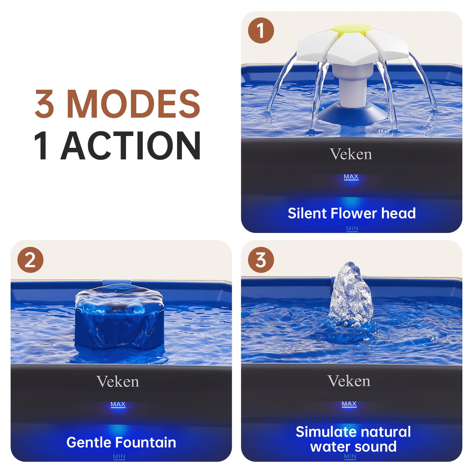 Iluminación ajustable de Veken para ver el agua incluso de noche.