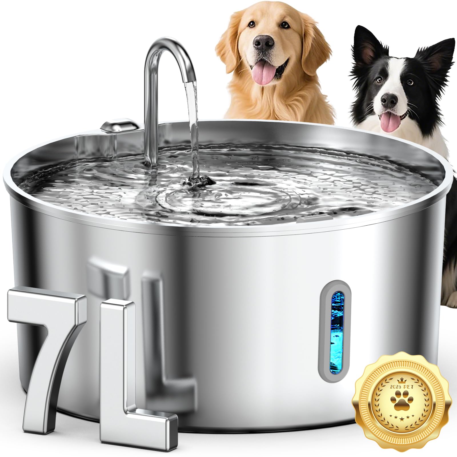 Vekonn fuente de agua para perros grandes en acero inoxidable con gran capacidad.