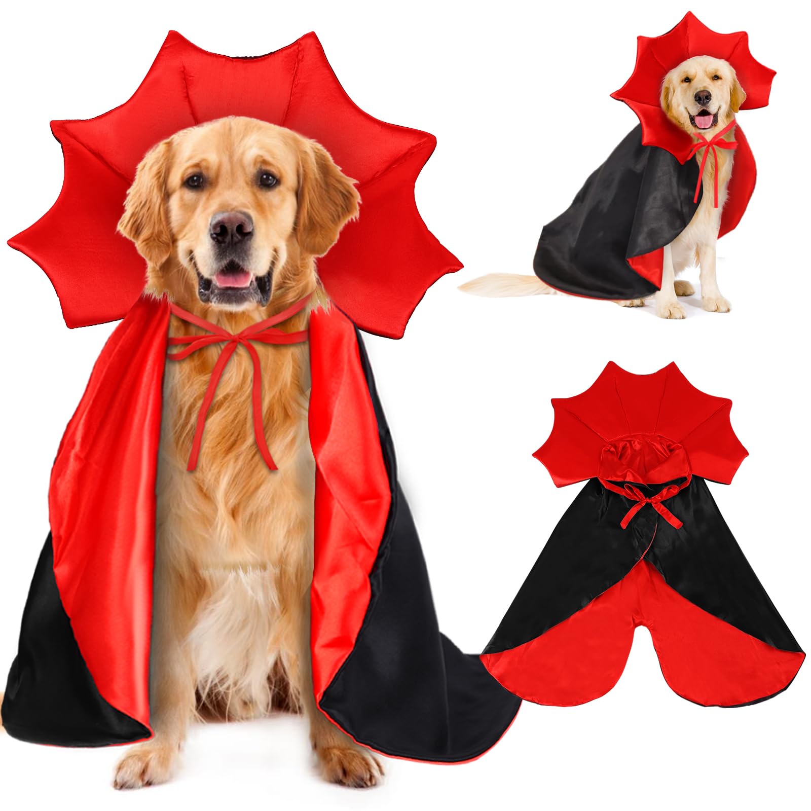 Vellibring capa de vampiro para perro en rojo y negro, ideal para fiestas.