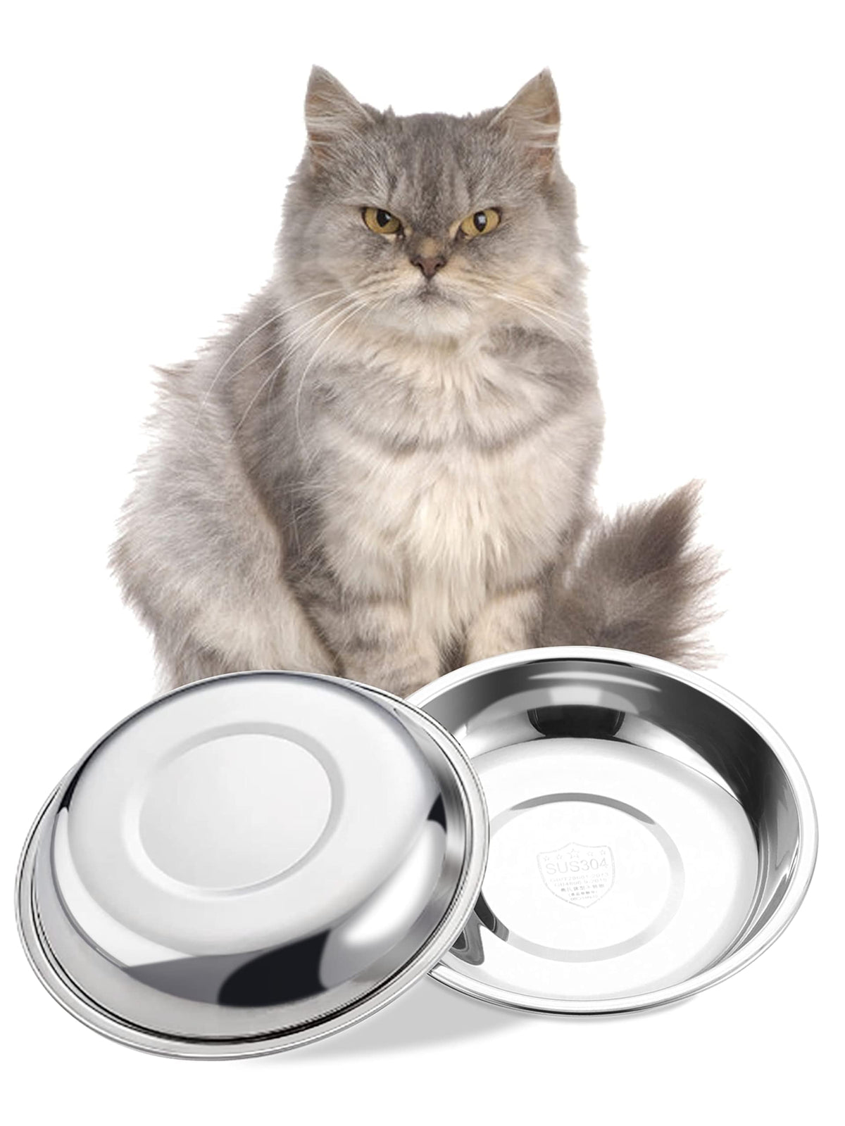Tazón VENTION para gato, acero inoxidable, diámetro de 7.3 pulgadas y comodidad para bigotes.