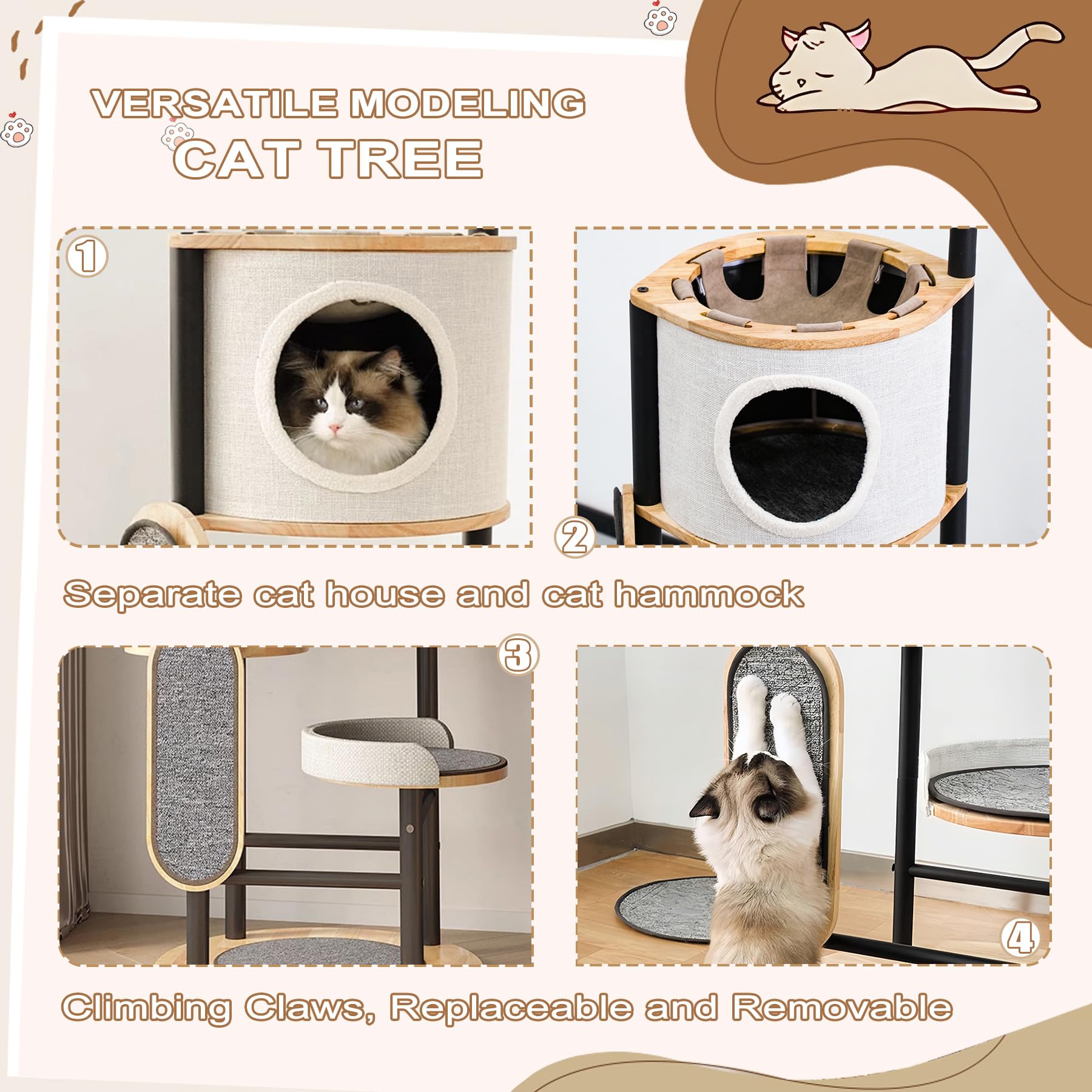 Venuvits Cat Tree 66in poste rascador para uñas y juego.