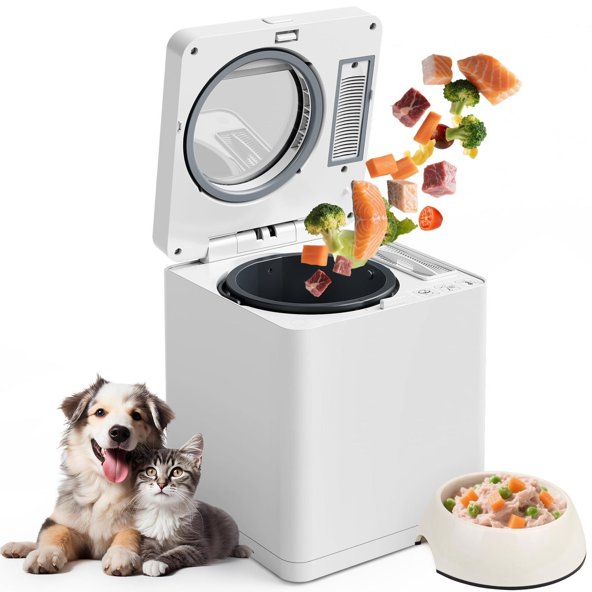 VEPOUYU Pet Fresh Meal Maker picando ingredientes para comidas frescas de mascotas