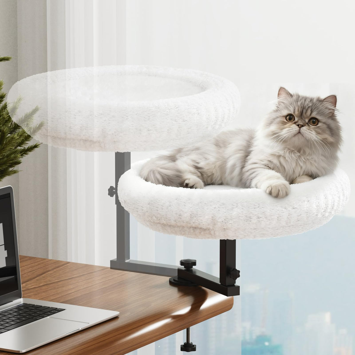 VERIFOST cama-gato escritorio 360° en beige para comodidad felina