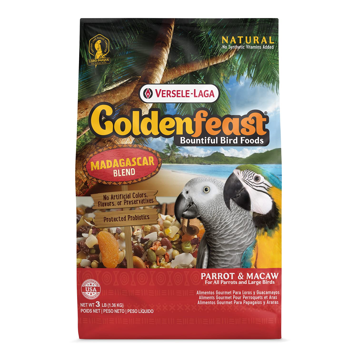 VL Goldenfeast Madagascar Blend en bolsa de 3 lb, sabor atractivo para aves de jaula