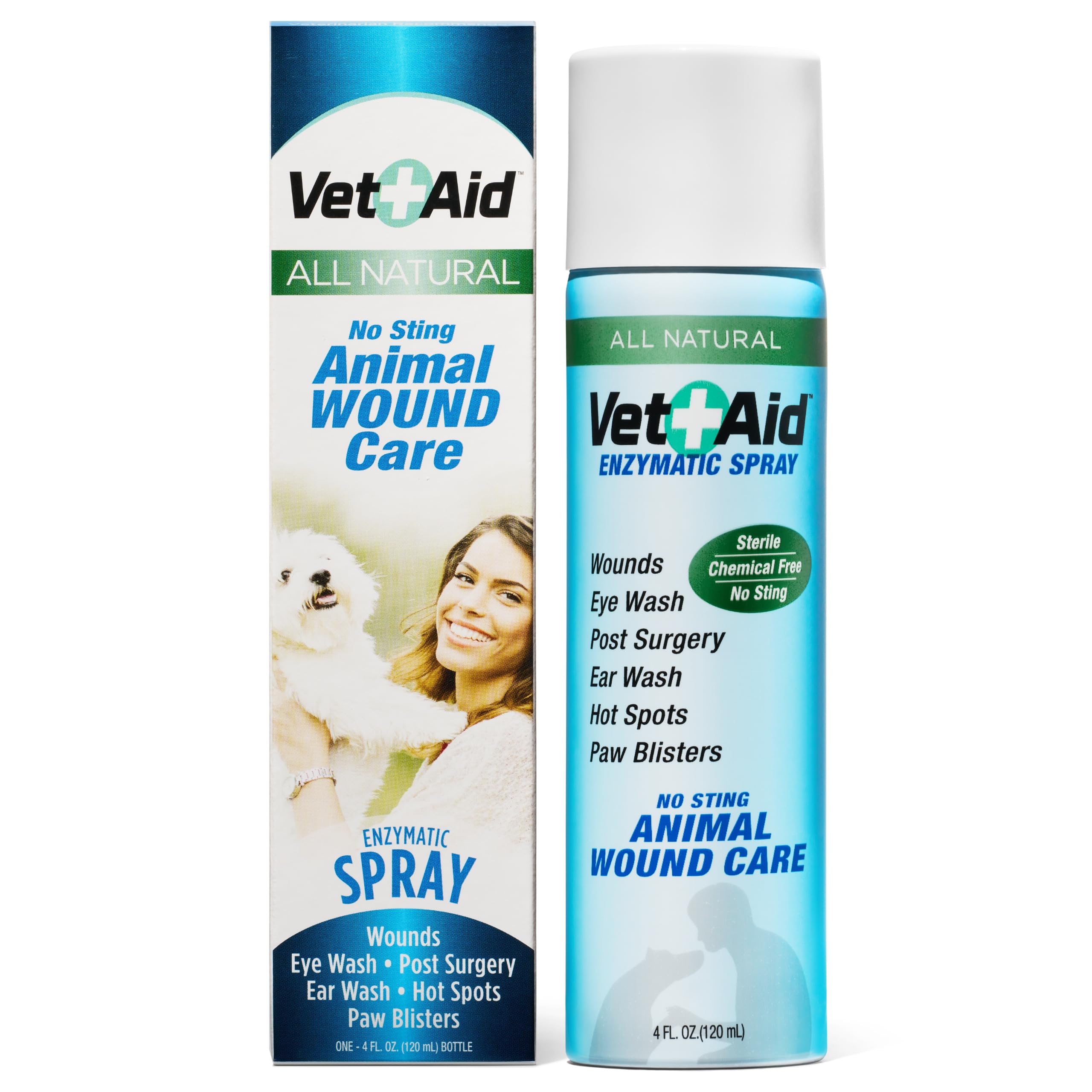 Vet Aid: spray solución salina en botella de 4oz para limpiar heridas en mascotas.