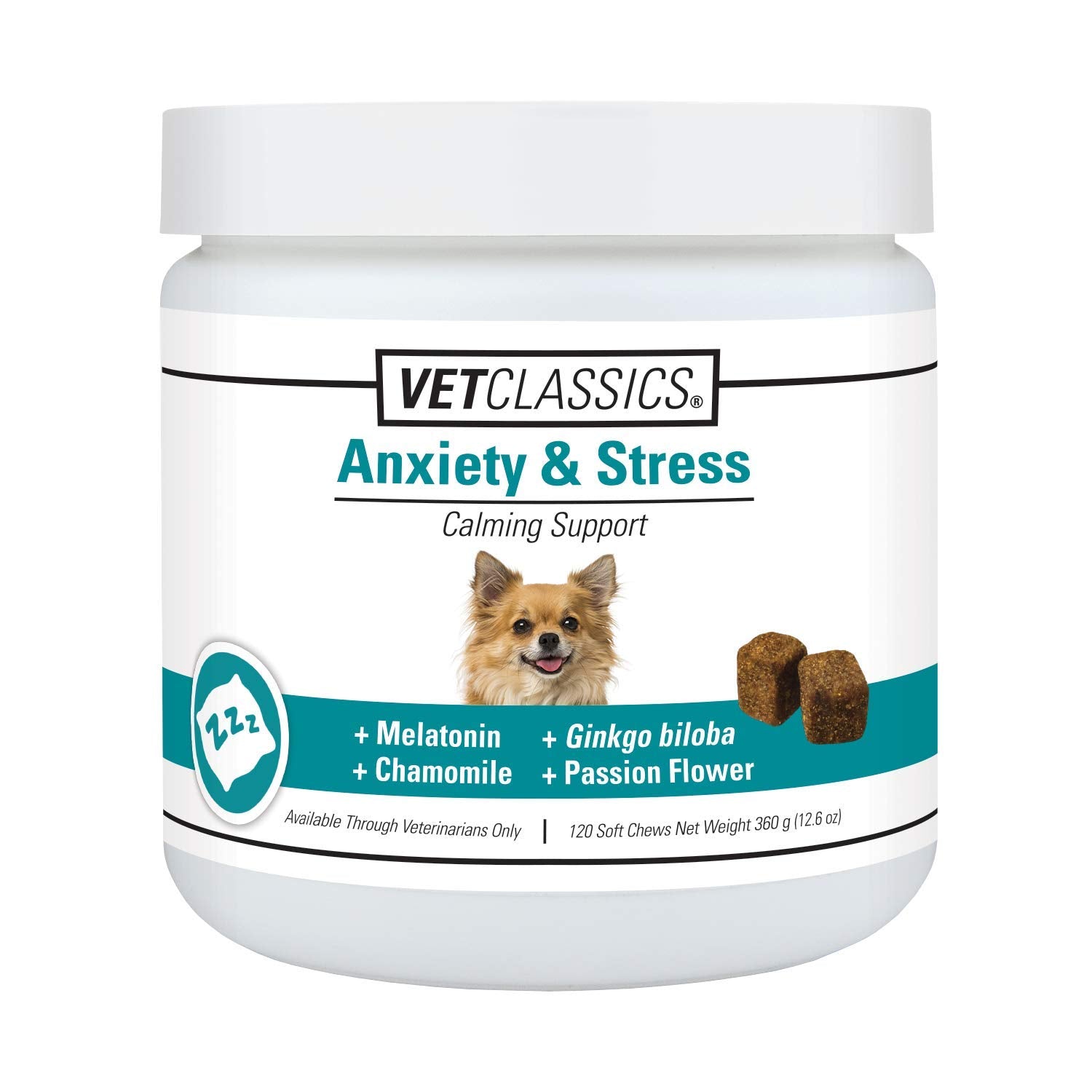 Vet Classics gomitas suaves para ansiedad y estrés en perros, mezcla botánica.