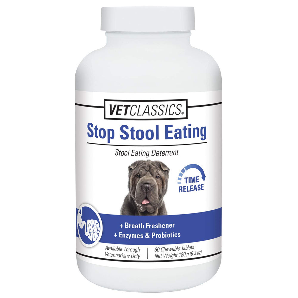 Vet Classics botella con tabletas detiene ingesta de heces para perros.