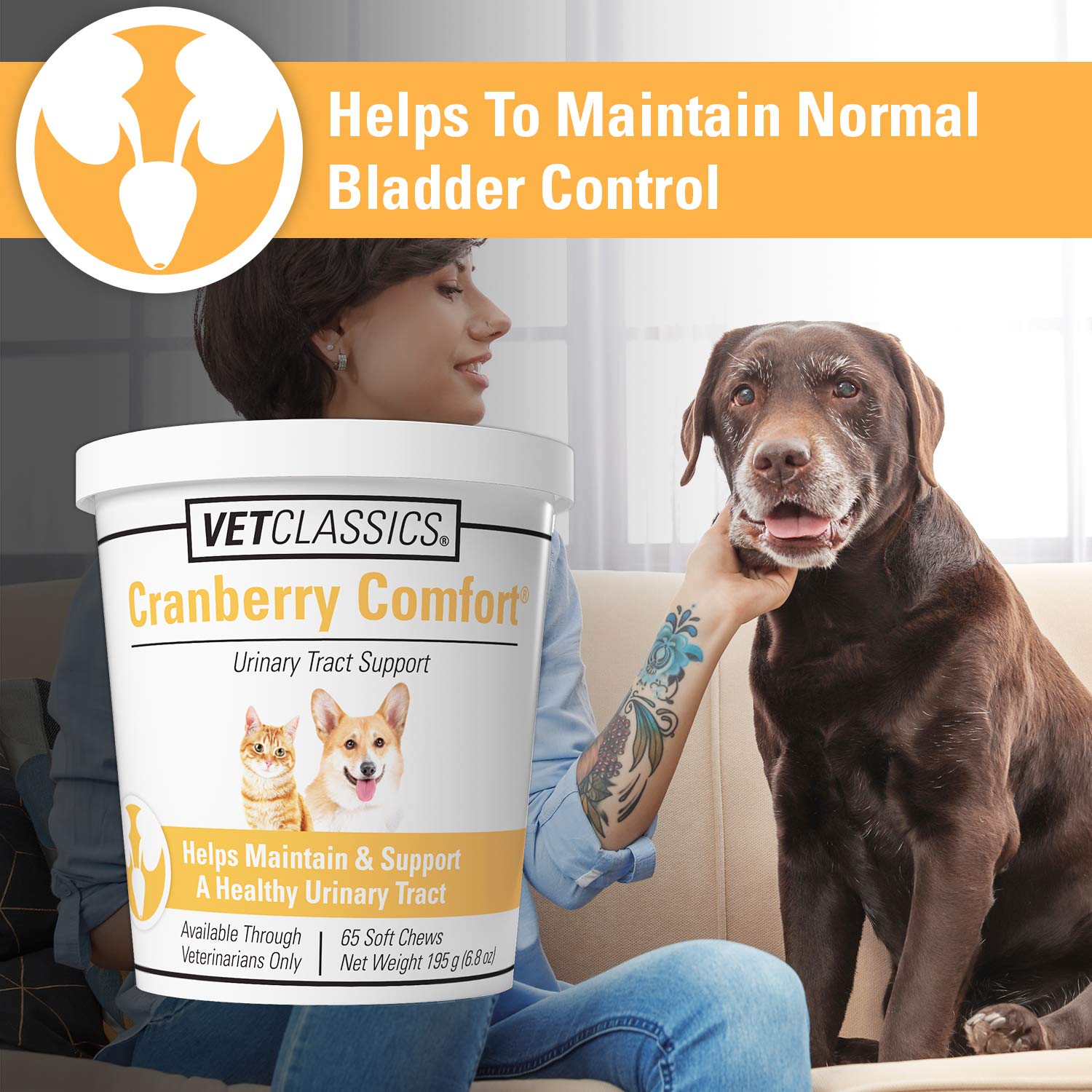 Vet Classics Cranberry Comfort: etiqueta que destaca ingredientes clave para bienestar urinario.