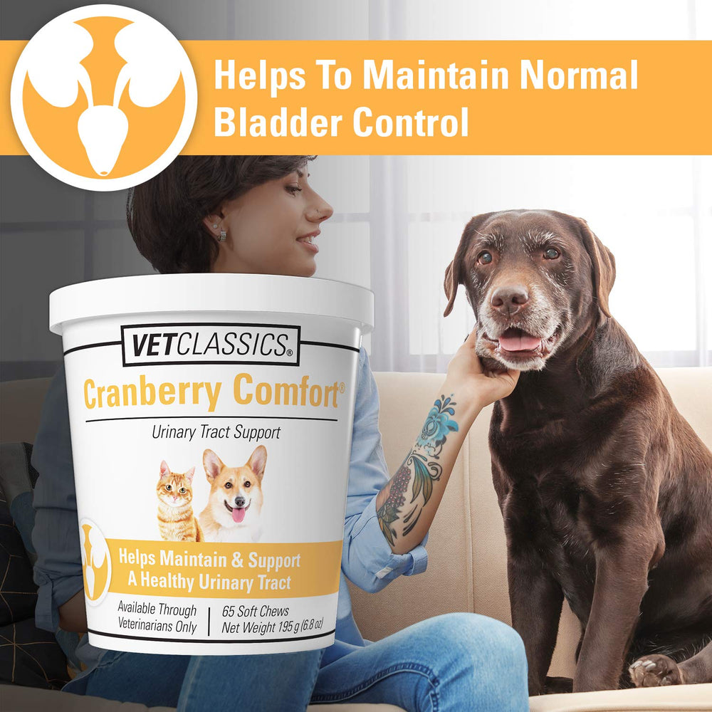 Vet Classics Cranberry Comfort: etiqueta que destaca ingredientes clave para bienestar urinario.