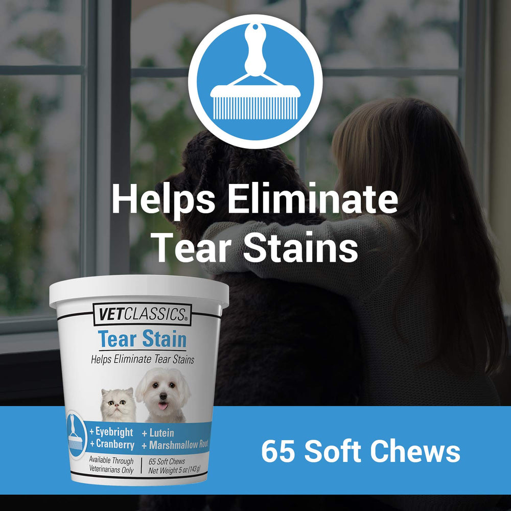 Vet Classics polvo para manchas de lágrimas en perros y gatos, fácil administración diaria.