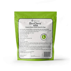 Vet One DuoClenz envase con masticables dentales sabrosos para perros grandes.