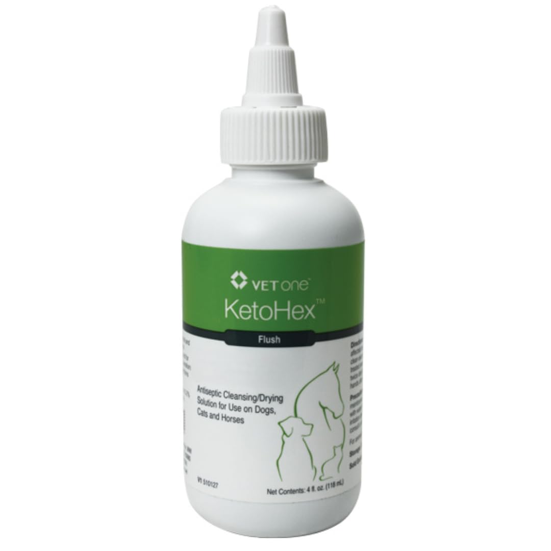 Vet One KetoHex Flush, frasco 4 oz, limpieza tópica suave para heridas menores.