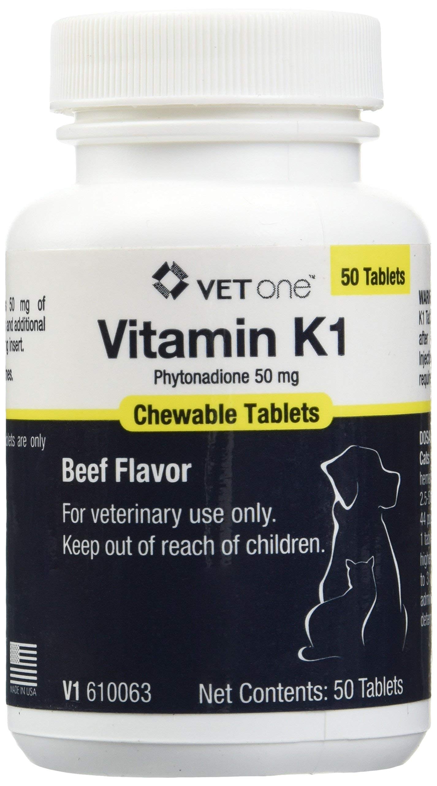 Vet One Vitamin K1, tabletas masticables, fácil administración para mascotas.