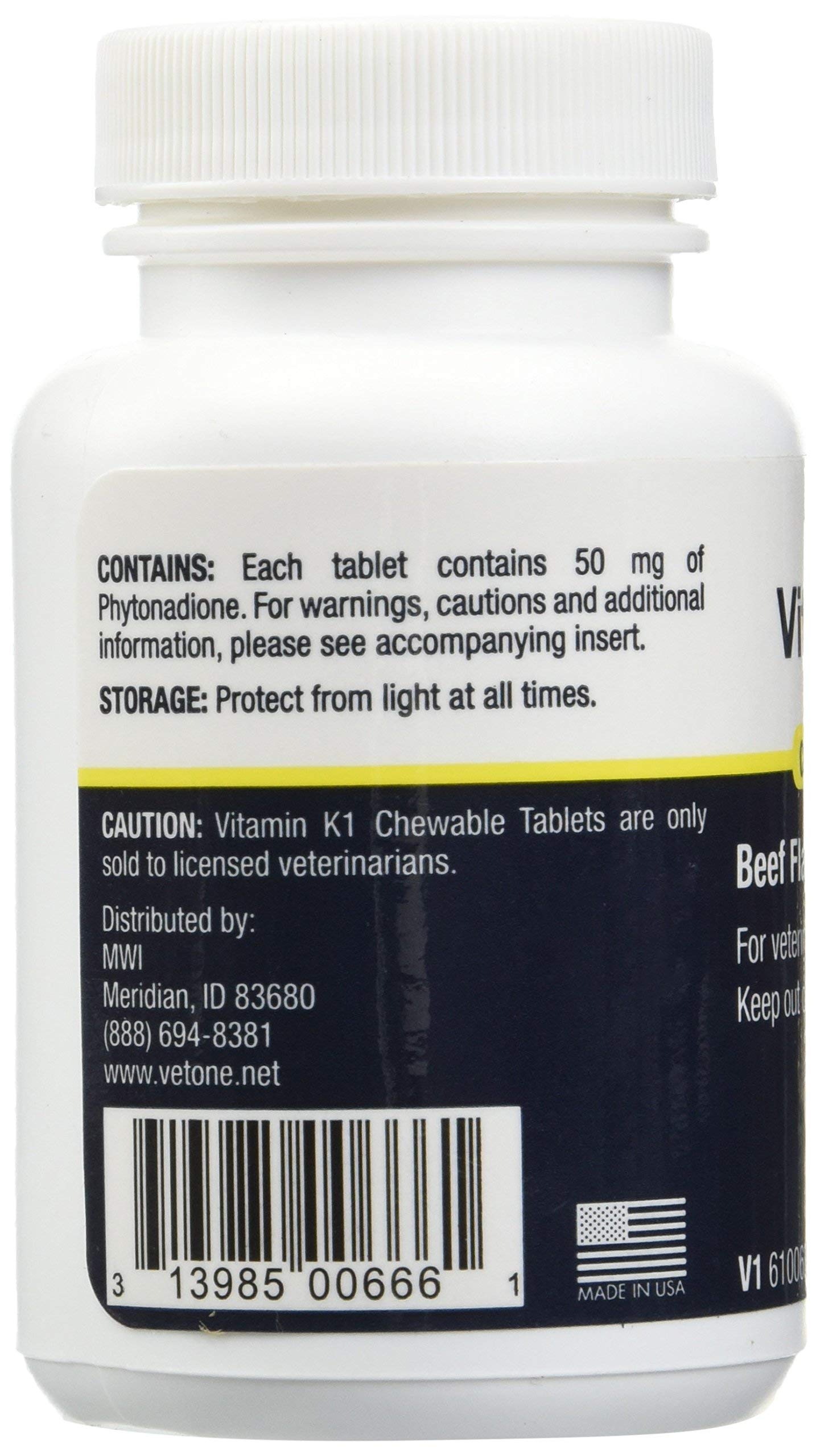 Vet One Vitamin K1 para perros y gatos, útil como suplemento diario.