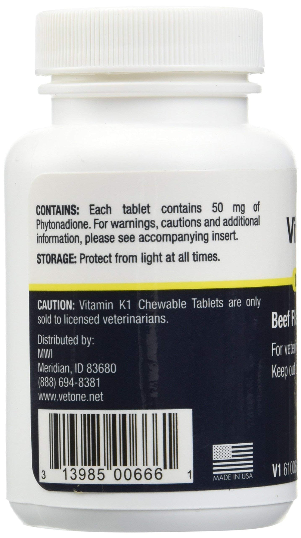 Vet One Vitamin K1 para perros y gatos, útil como suplemento diario.