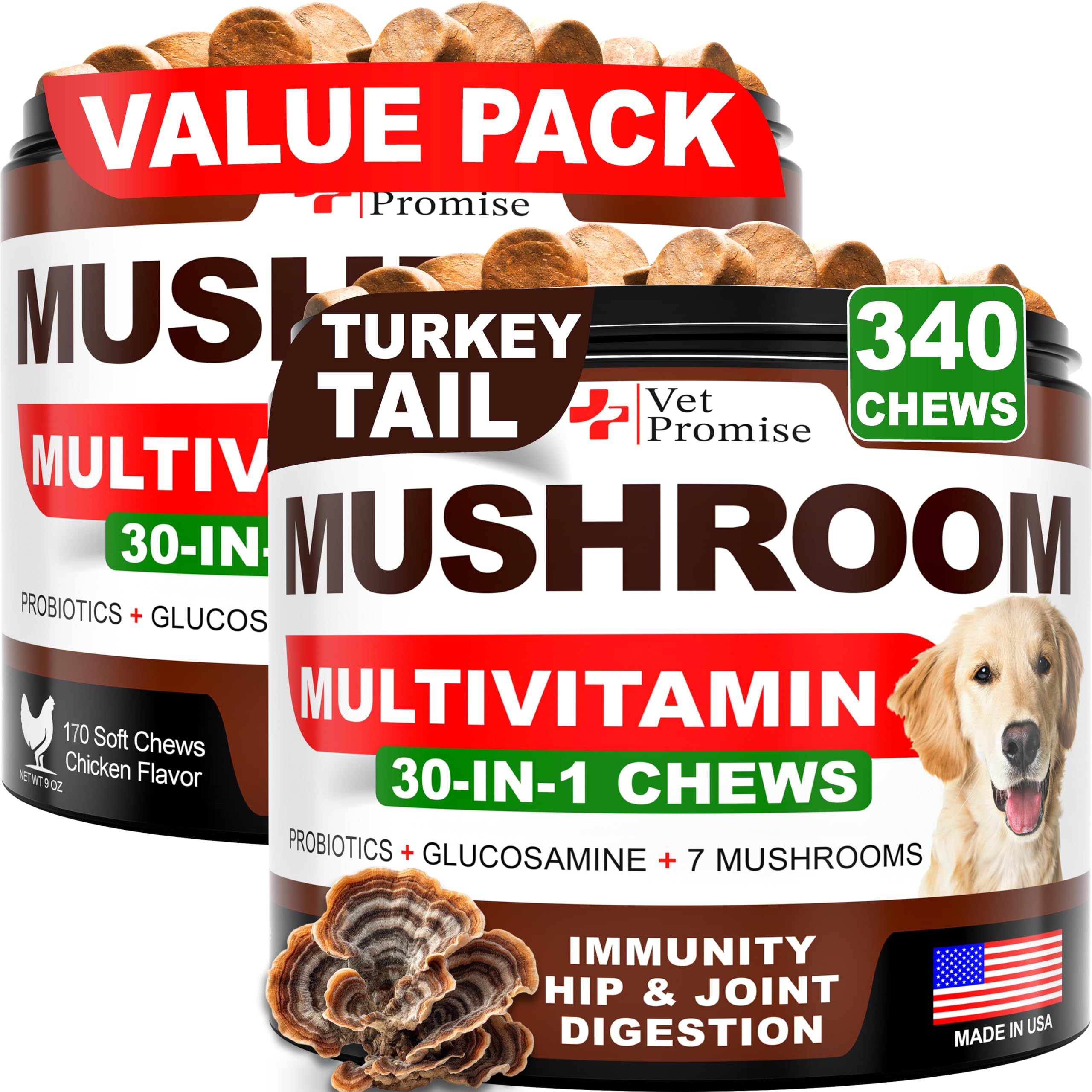 Vet Promise cola de pavo para perros, masticables que apoyan inmunidad y vitalidad diaria.