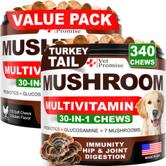 Vet Promise cola de pavo para perros, masticables que apoyan inmunidad y vitalidad diaria.