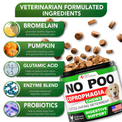 Vet Promise No Poo masticables, hecho en EE.UU. y formulado por veterinarios.