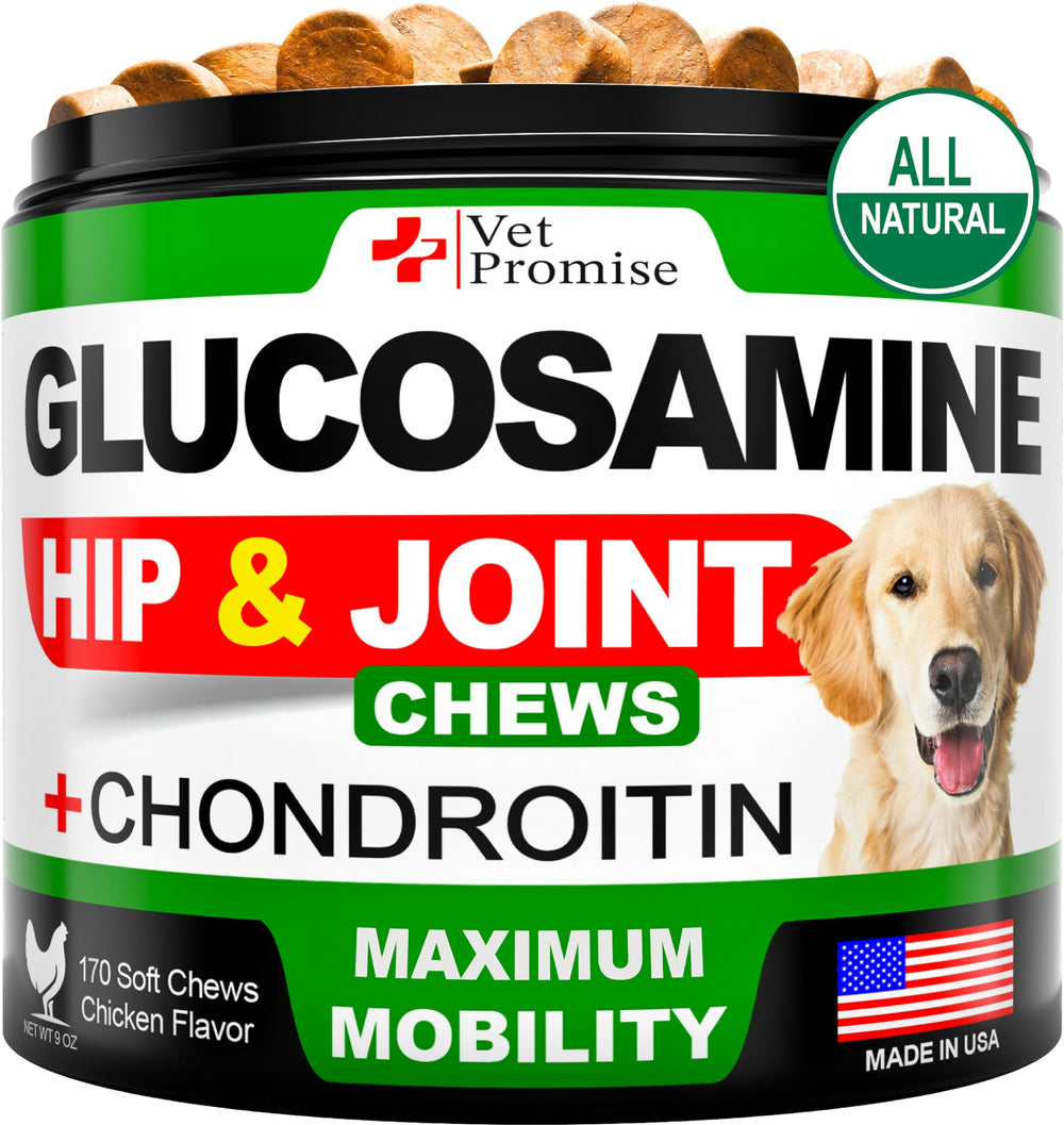 Vet Promise Glucosamina para perros: empaque práctico para uso diario.