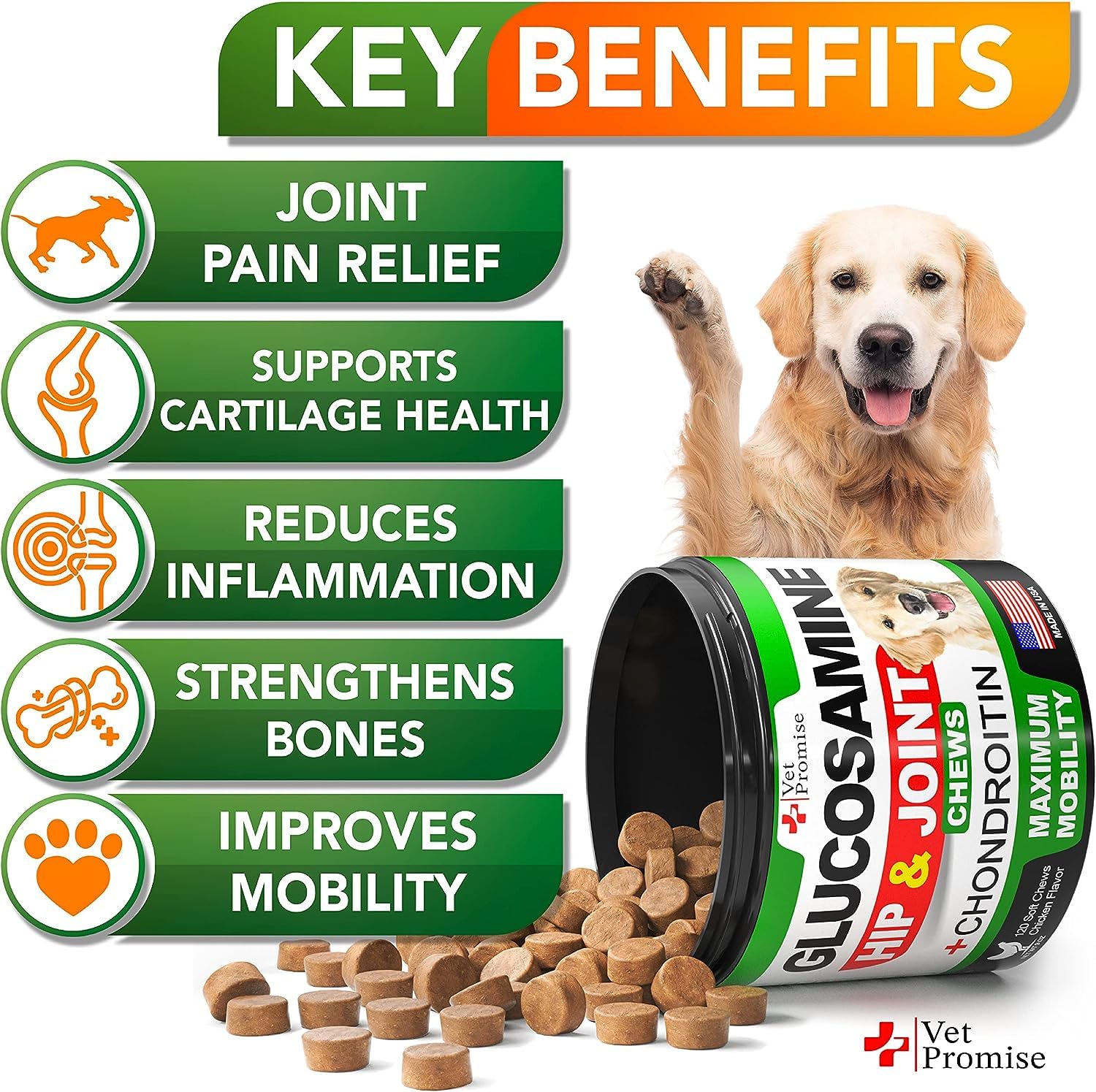 Vet Promise Glucosamina para perros, articulaciones y movilidad