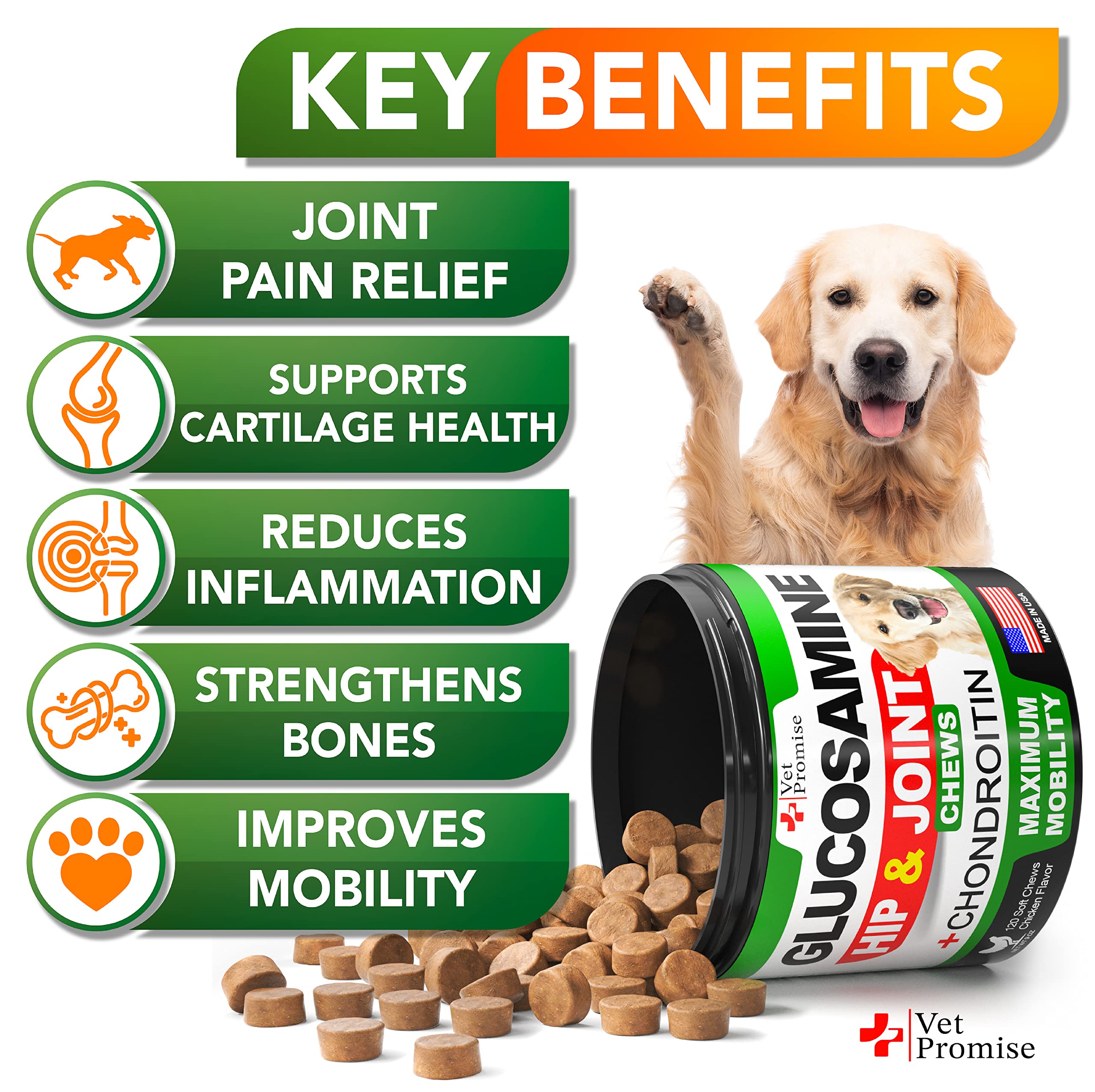 Vet Promise movilidad diaria para perros: masticables que favorecen la flexión y actividad.