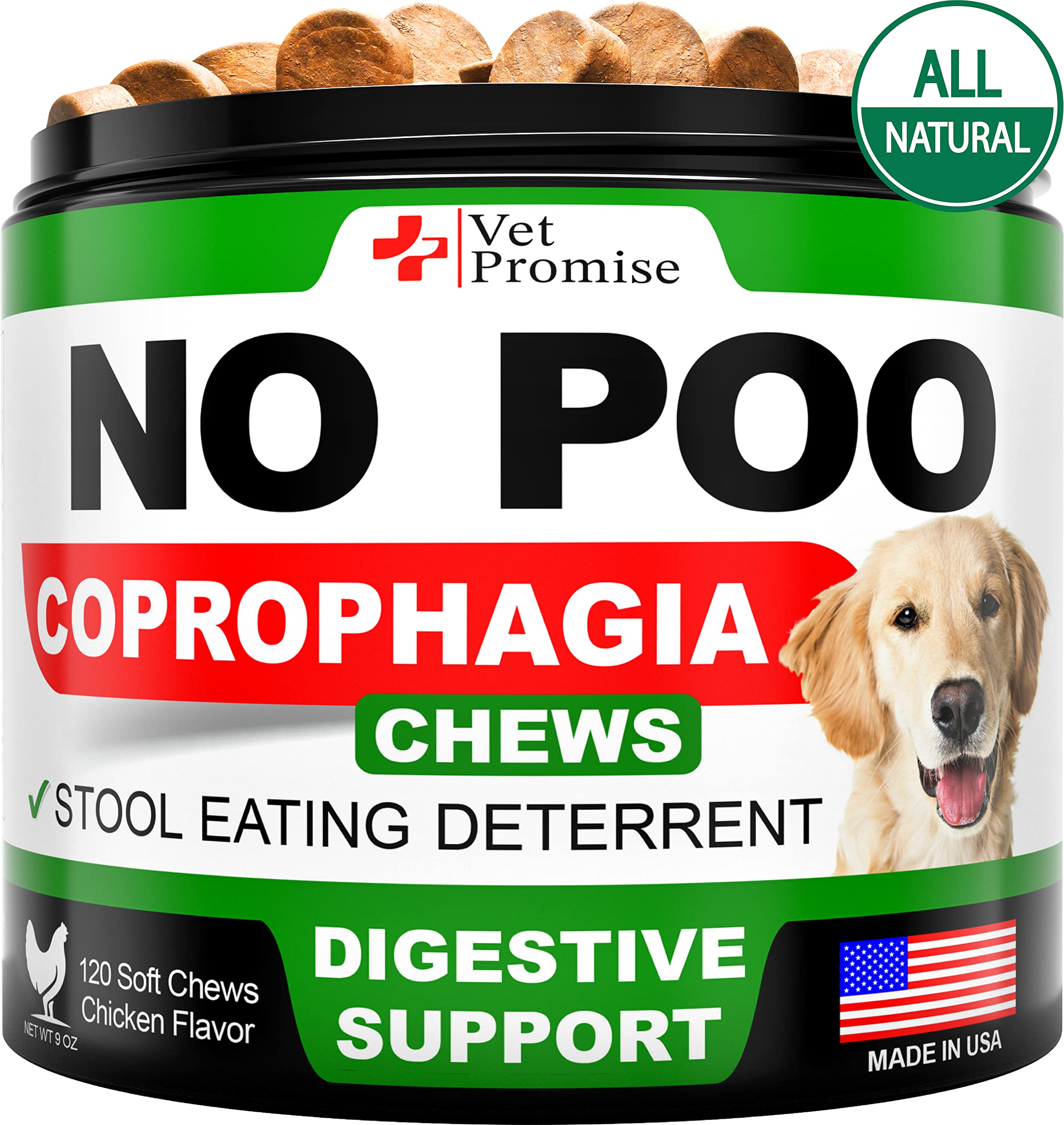 Vet Promise No Poo masticables, deterrente para heces para perros, ayuda a disuadir la ingesta.