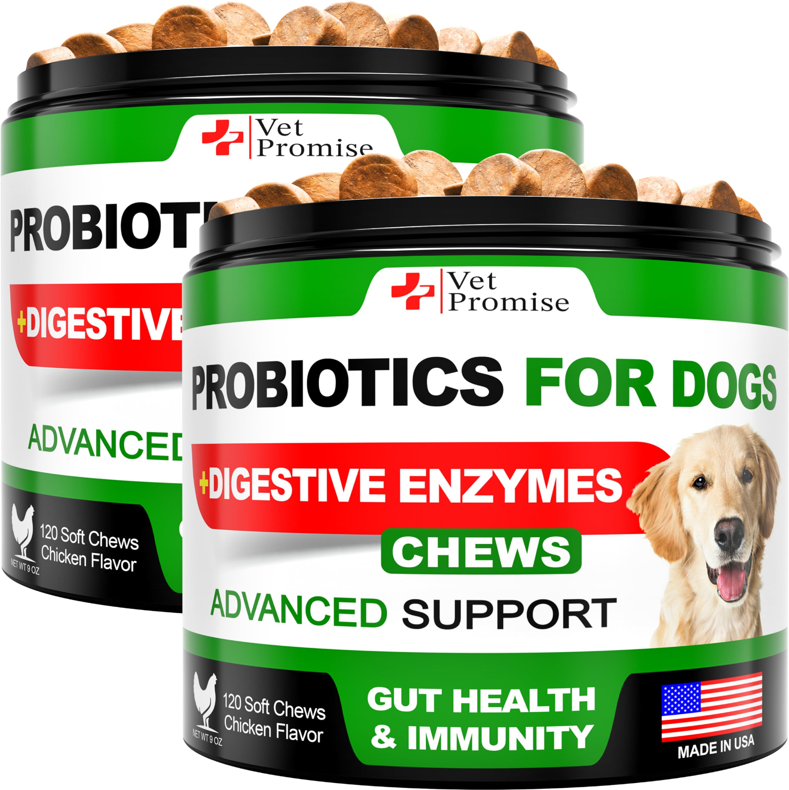 Vet Promise probióticos para perros: envase visible para dosis diarias