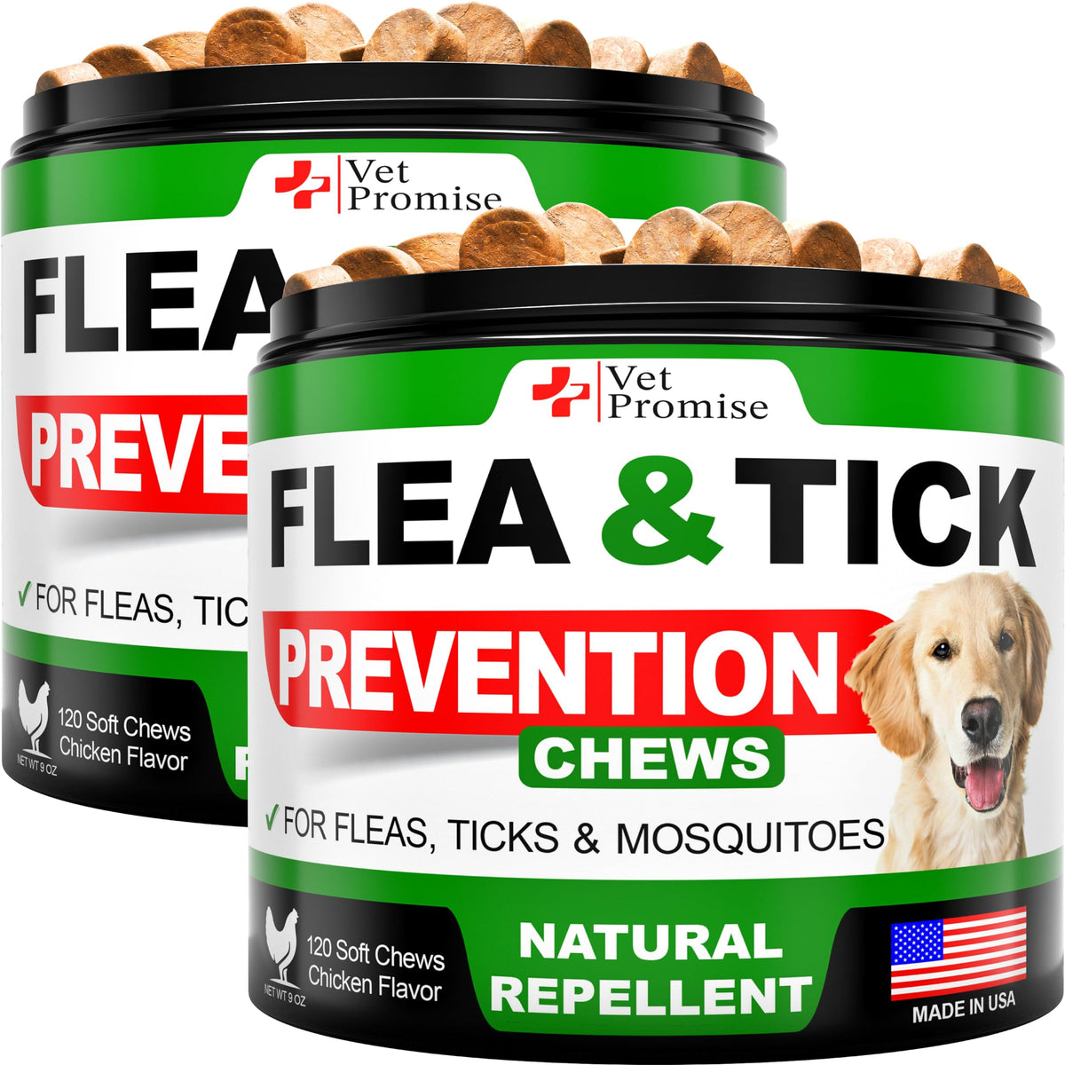 Vet Promise pulgas y garrapatas para perros en empaque, opción natural de prevención.