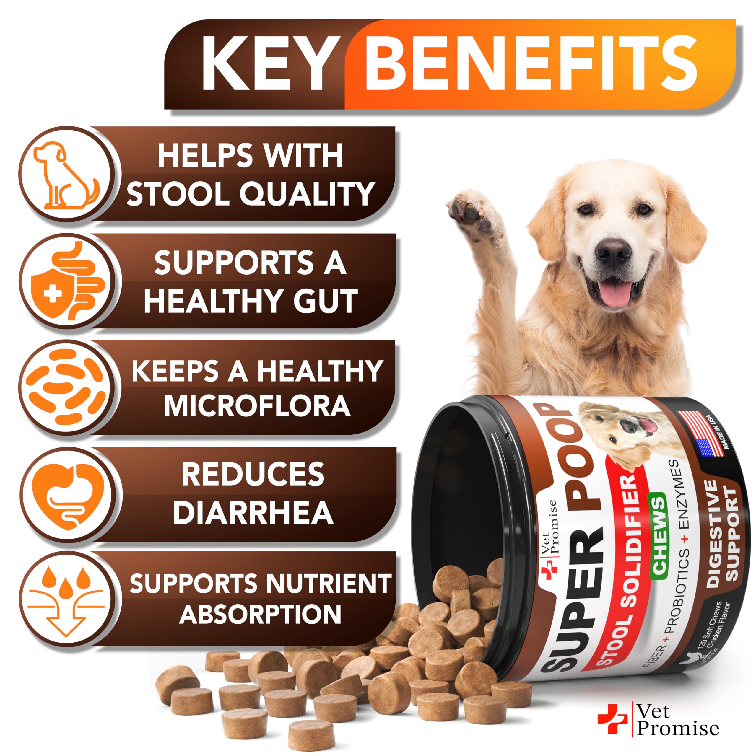 Gomitas Vet Promise Super Poop Probióticos para perros, masticación suave y agradable.
