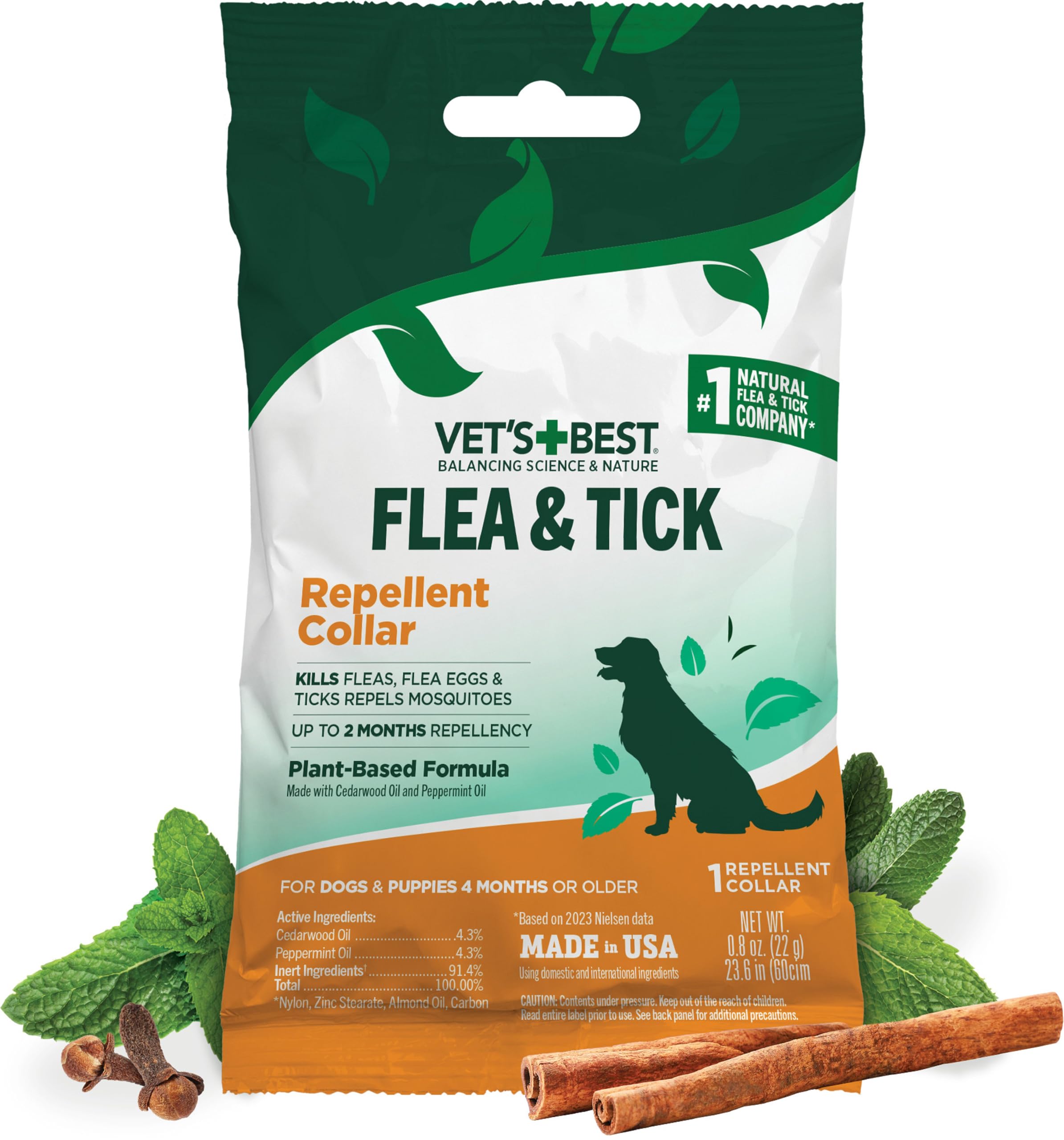 Collar Vet's Best natural para pulgas y garrapatas en empaque