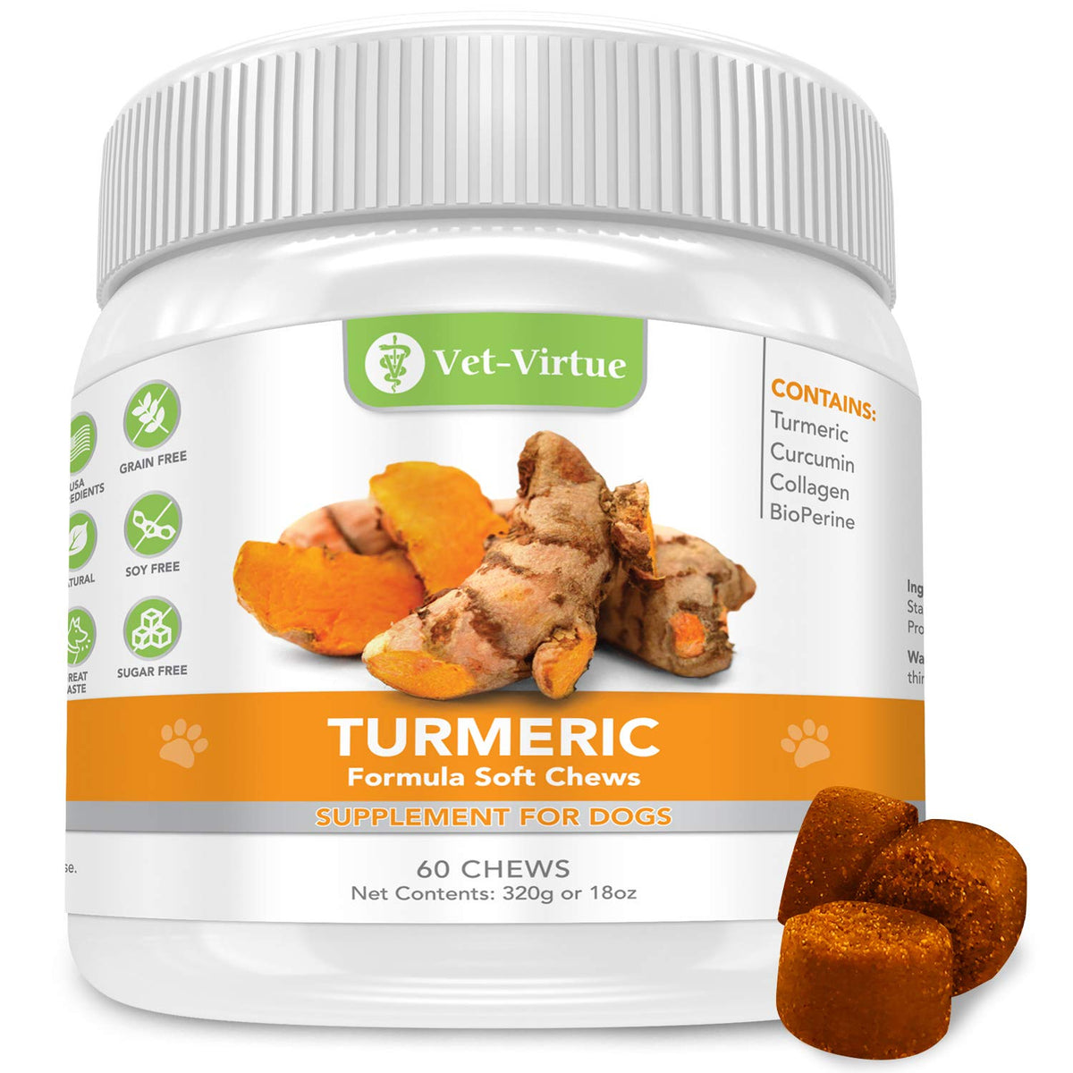 Vet-Virtue Curcuma para perros: envase visible, opción fácil para suplementar movilidad diaria.