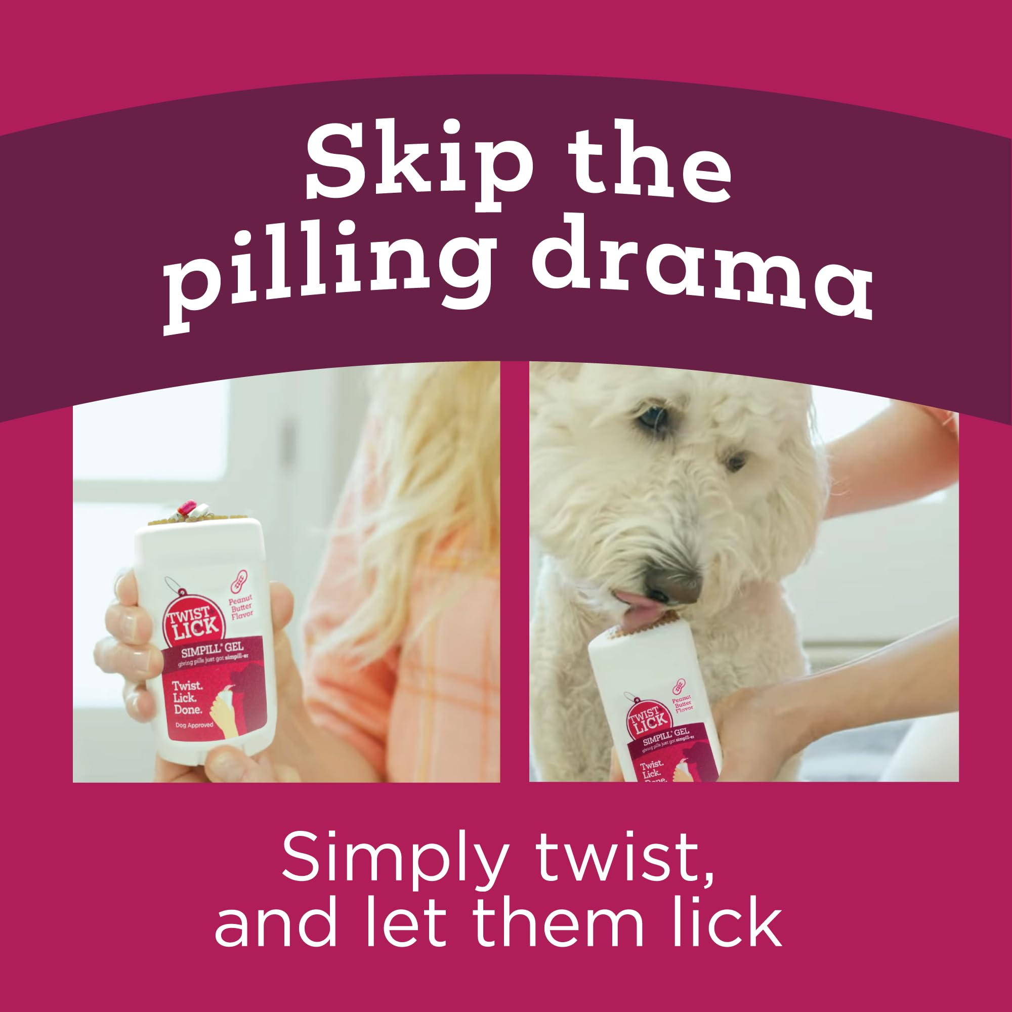 Vetality Twist + Lick SimPill sabor crema de cacahuete atrae al perro y facilita la toma.