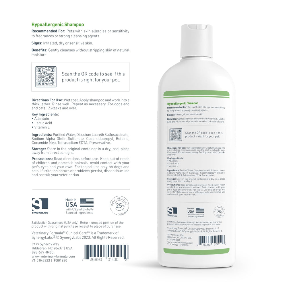 Mascota disfrutando un baño con Veterinary Formula Champú Clínico, libre de fragancias irritantes.