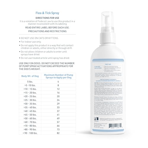 Aplicación fácil del spray Veterinary Formula para perros, control rápido de pulgas.