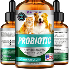 Vetflix Premium Probióticos: frasco visible con etiqueta clara y apoyo a la salud digestiva