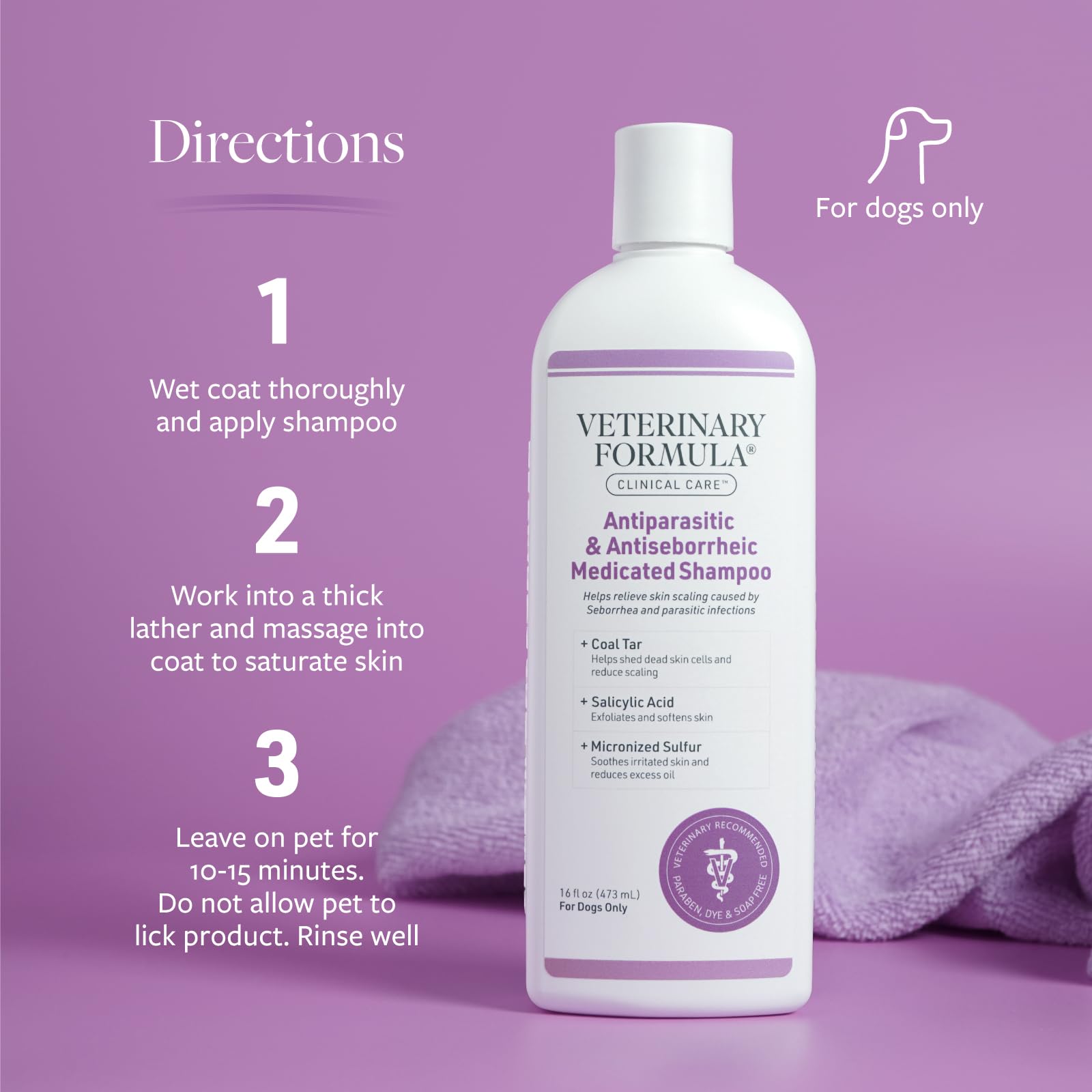 Champú de alquitrán de hulla Veterinary Formula Clinical Care para piel irritada.