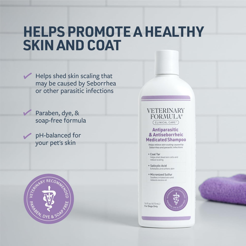 Veterinary Formula Clinical Care champú hidratante para perros, suaviza piel y pelaje.