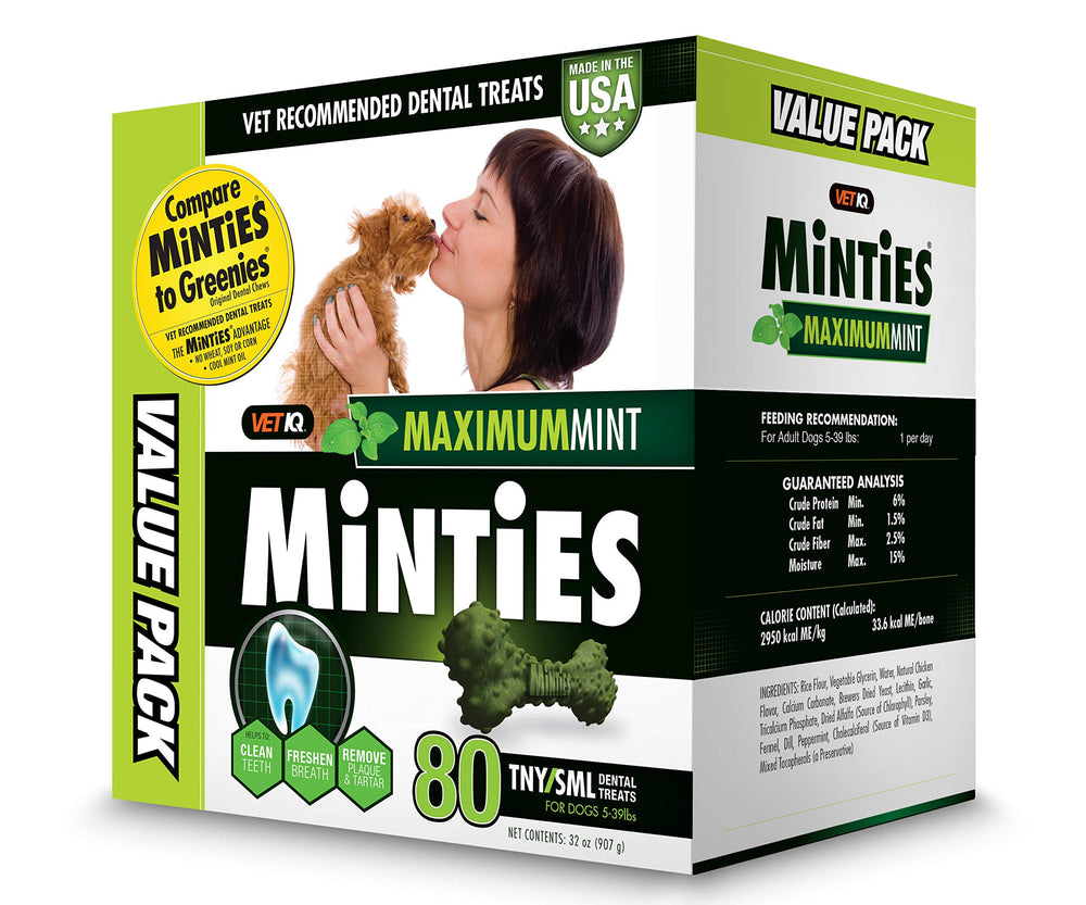 VetIQ Minties, hueso dental para perros, ayuda a mantener aliento fresco.