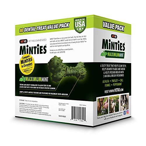 VetIQ Minties, primer plano de masticable dental, limpia dientes al masticar.