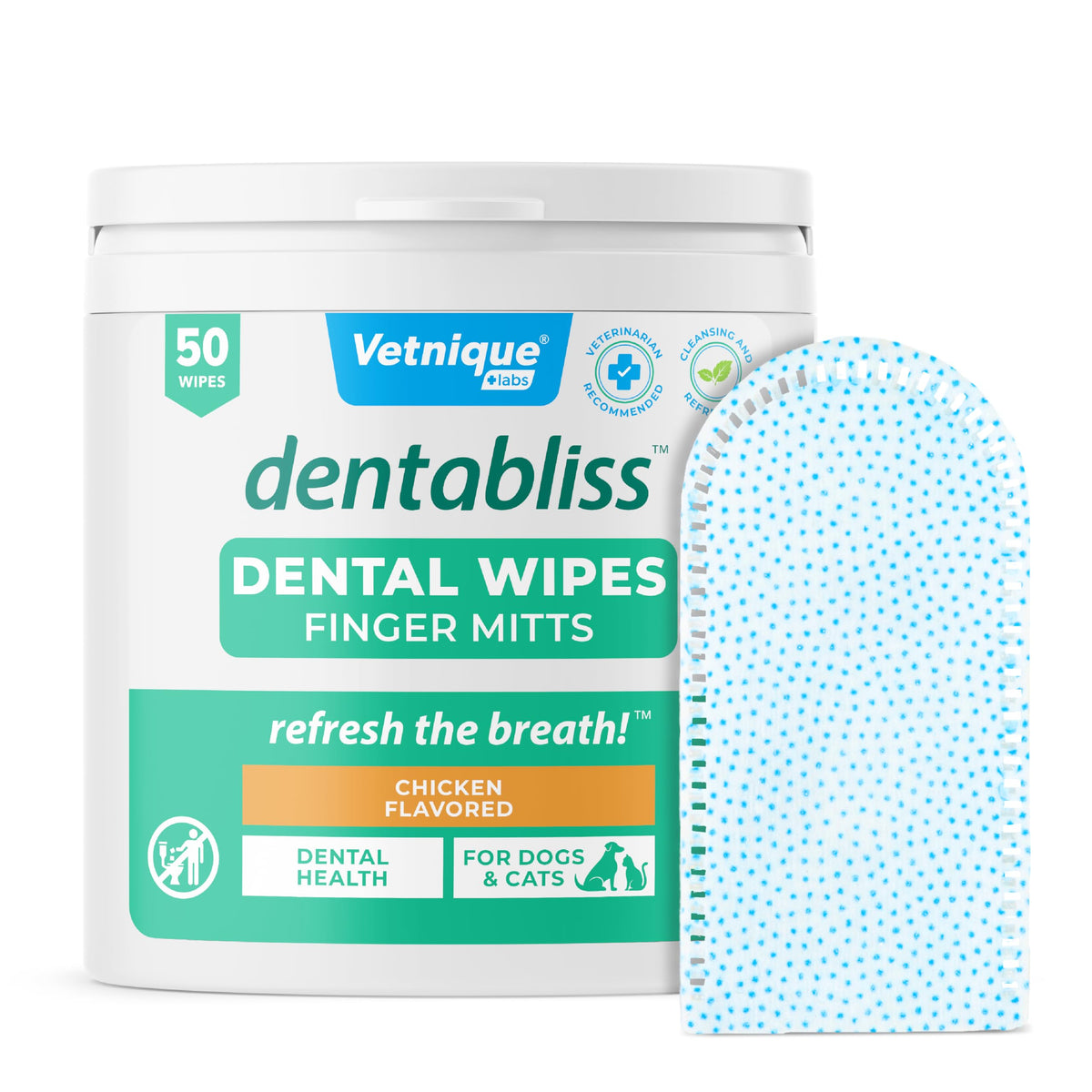 Dentabliss de Vetnique: guante-dedo para limpieza dental rápida en casa.