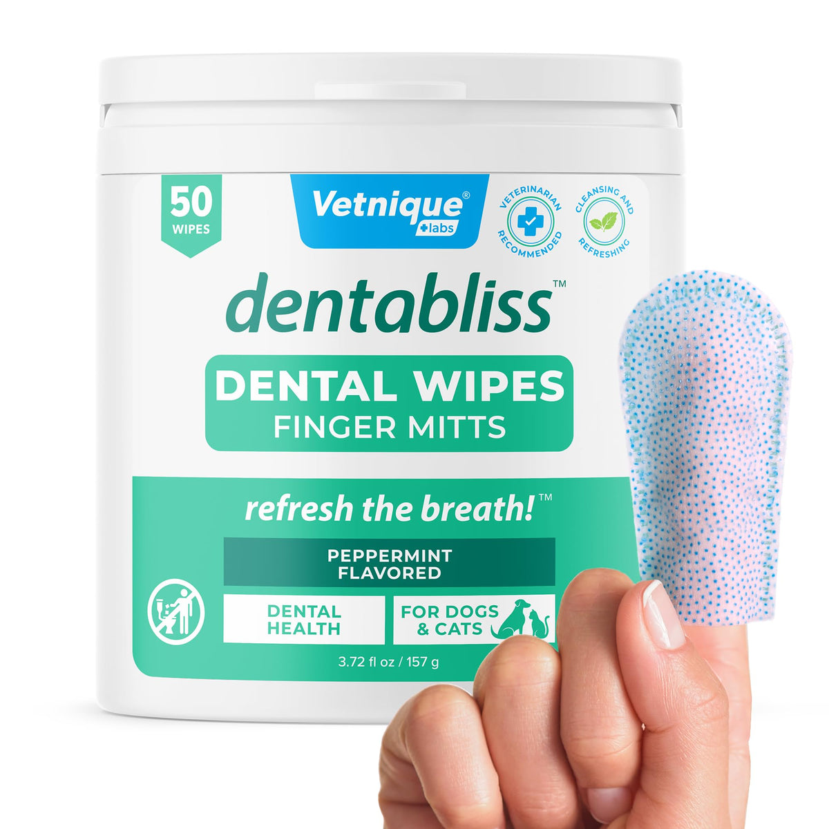 Dentabliss Vetnique: guante dedo para limpieza dental fácil y rápida.
